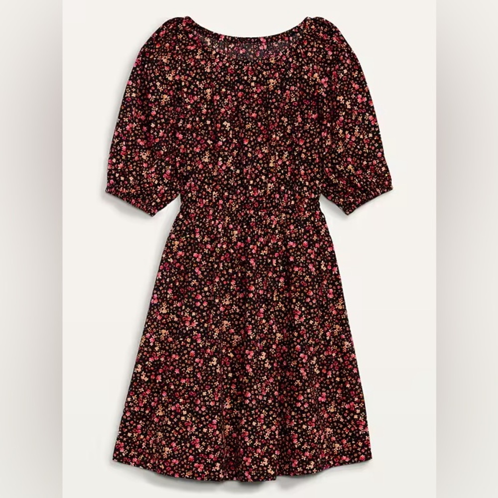 Old Navy Waist-Defined Puff-Sleeve Floral Cotton-Poplin Mini Dress